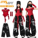 赤色 黒色 子供服 女の子 jazz hiphop 発表会 演出服 団体服 練習着 夏 半袖 トップス ワイドパンツ ロング丈 スポーツパンツ 子ども ダンスウェア キッズ ダンス衣装 セットアップ チア チアガール 韓国 K-POP HIPHOP ヒップホップ ジャズダンス 原宿系 個性派 かっこいい