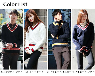 チルデンニット チルデンセーター ゴルフ ケーブル編み Vネック スクールセーター ライン 配色 長袖 通学 学校 学生服 女子高生 中学生 高校生 テニス メンズ レディース 男女兼用 オフ ブラック ネイビー xl