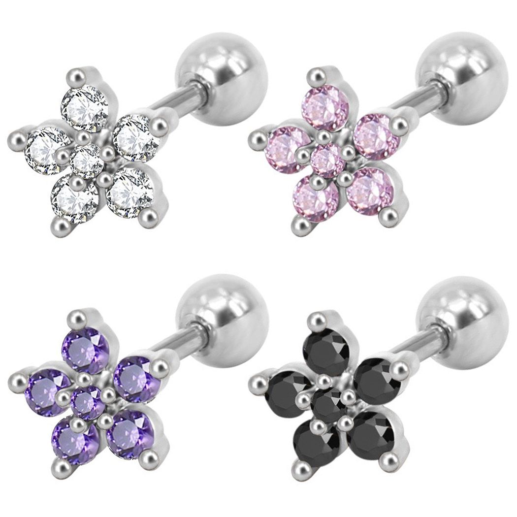 乐天商城 - 選べる4色 ボディピアス サージカルステンレス フラワー 花 ストレートバーベル 片耳 815