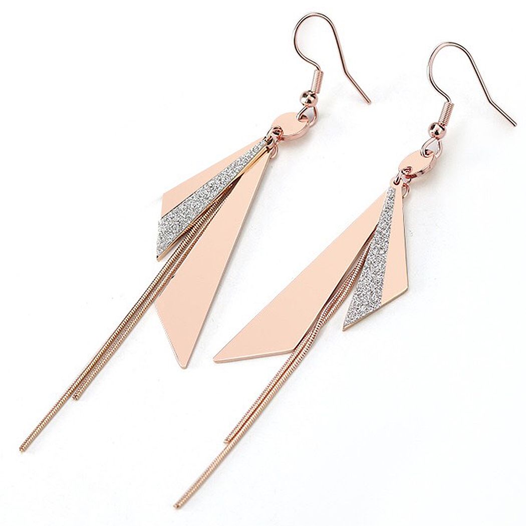 乐天商城 - ステンレス ロングピアス トライアングル ピンクゴールド チェーン 両耳 819