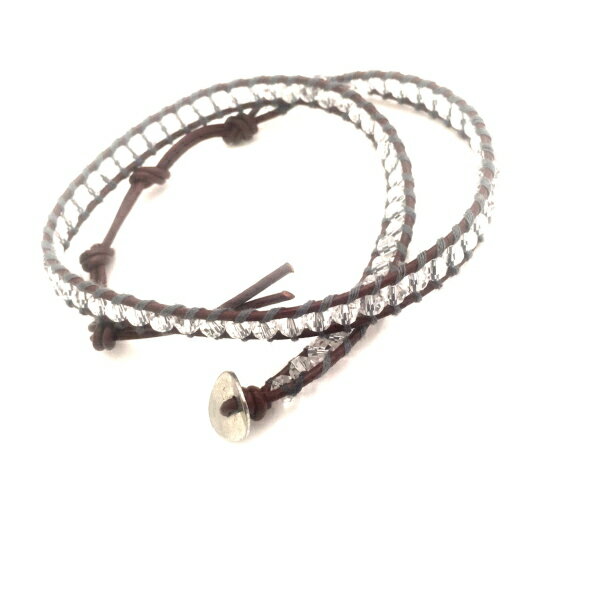 乐天商城 - ●天然水晶7mm　皮編み込み　ブレスレット　NO134