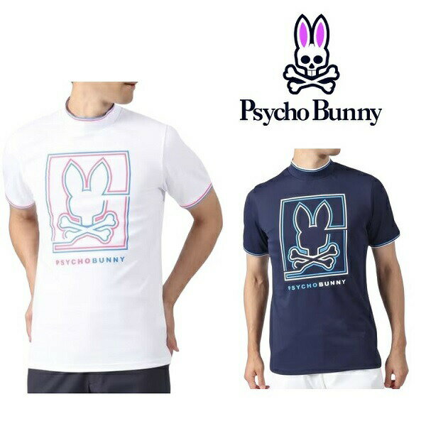 サイコバニー ゴルフ メンズ ラインモチーフ モックネックTシャツ Psycho Bunny GF248 2023年モデル