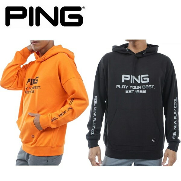 ピン ゴルフ メンズ ロゴプリント ダンボールニット 長袖 ドロップショルダー プルオーバー フーディー..