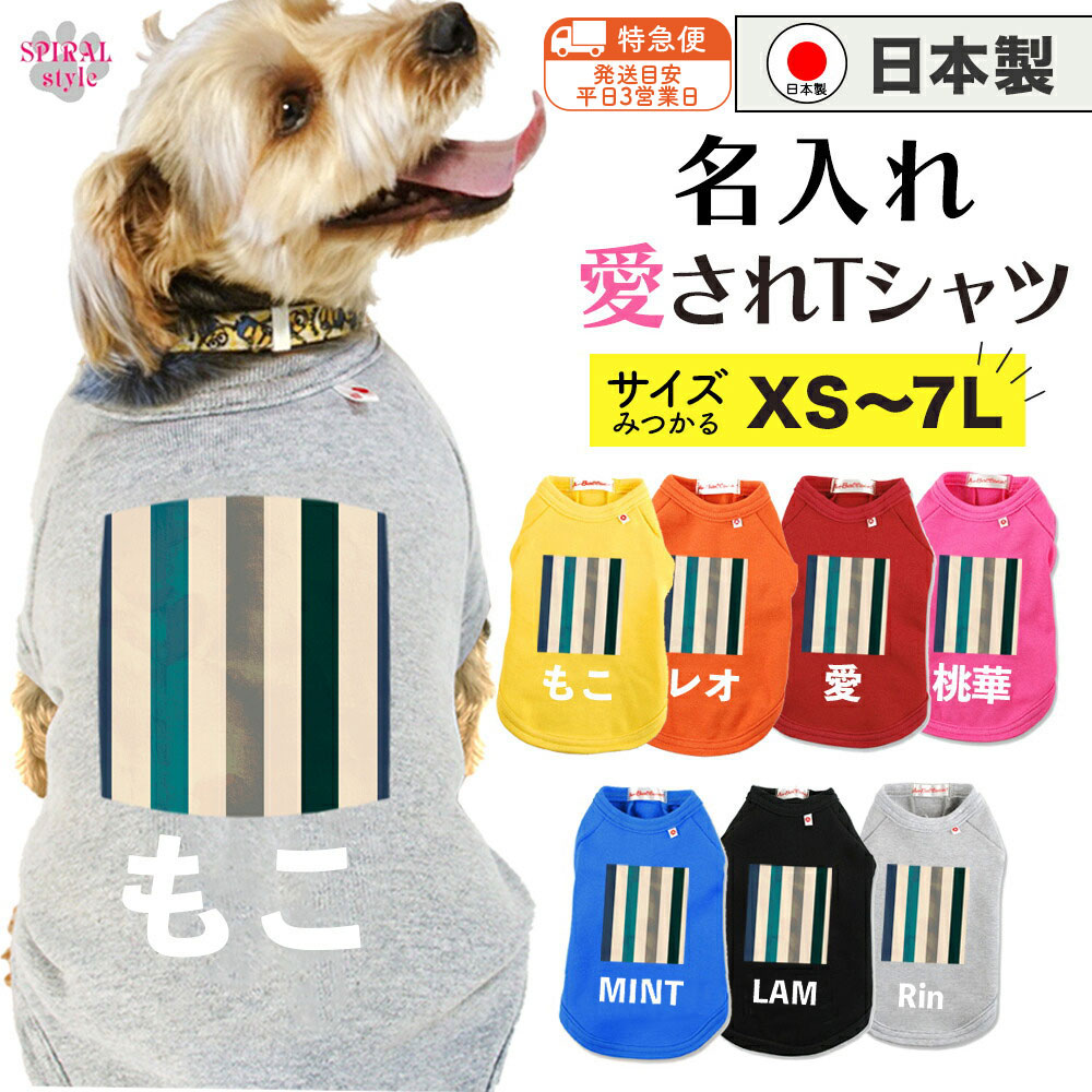 ★名前入り特急便★ 犬 服 名入れ国産Tシャツ ストライプベージュグレー 小型犬や中型犬、大型犬に選ばれる定番のペット服 おしゃれさとかわいい雰囲気が着せやすい服 男の子や女の子が選ばれる犬の服 春夏や秋冬に使えるおもしろデザイン セールの注目服