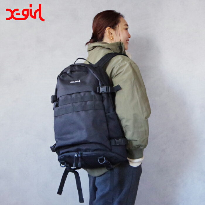 楽天CHIKUMA Online storeX-girl（エックスガール） MILLS LOGO ADVENTURE BACKPACK （105225053002） バックパック ブラック ロゴ かっこいい ストリート メンズライク 人気