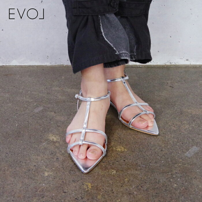 EVOL (イーボル) ポインテッド ストラップ サンダル (IU5142) レディース サンダル チャンキーヒール おしゃれ きれいめ こなれ感 華奢見えのサムネイル