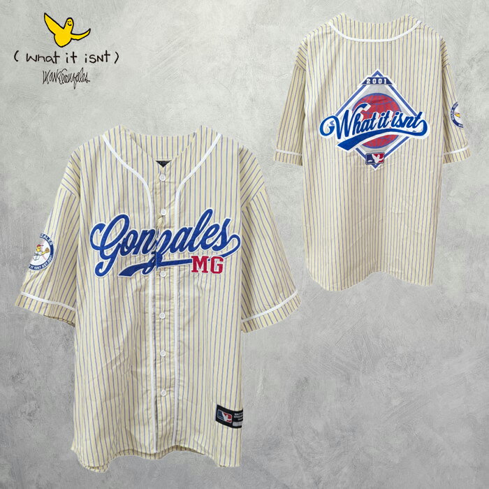 (What it isNt) ART BY MARKGONZALES (ワット イット イズント) MG BASEBALL 5/S SHIRTS (2H813899) メンズ トップス シャツ 半袖 ワーク ワークシャツ パッチ ロゴ カジュアル ストリート ワッペン ストライプ ベースボールシャツ