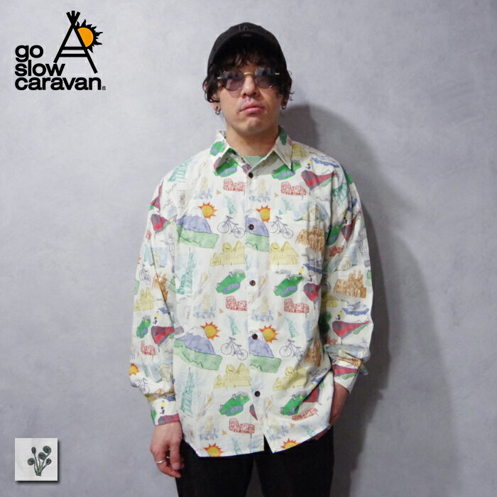 go slow caravan (ゴースローキャラバン) 40/-ブロード 総柄プリント R/Gシャツ (340217/702581001030) ユニセックス レディース メンズ シャツ 総柄 ユニーク ゆったり かわいい