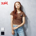 X-girl (エックスガール) FACE LABEL POCKET BABY TEE ( 105252013003) レディーストップス Tシャツ 短丈 肌見...