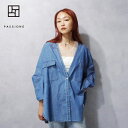 PASSIONE (パシオーネ) キレイシルエット Vアキ デニムシャツ (526996) レディース トレンド Vアキ 定番 コットン100 夏羽織り 薄手 ...