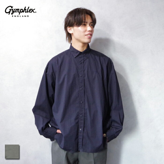 Gymphlex (ジムフレックス) ナイロン ボタンダウン シャツジャケット (GYB0375/GY-B0375 DNT) メンズ レディース トップス 薄手 ストレッチ 超軽量 軽アウター ボタンダウン ゆったり ドロップショルダー グリフィン 刺繍(4)