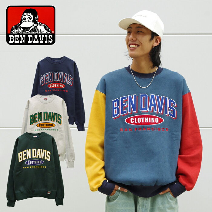 ベンデイビス トレーナー メンズ BEN DAVIS ベンデイビス ATHLETIC CREW (2780044) メンズ レディース ユニセックス トップス トレーナー クルー 長袖 ロゴ 刺繍 裏起毛 ワッペン カジュアル ストリート