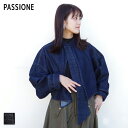 PASSIONE (パシオーネ）デニムショート ジャケット (336435/36435) レディース 短丈 大人女子 キレカジ 体型カバー ワンピース 秋羽織り 着心地 ゆったり デニム ライトアウター アシンメトリー