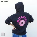 MILKFED. ミルクフェド ROUND DONUTS SWEAT HOODIE (103233012025) レディース 長袖 秋冬 ロゴ パーカー トップス 着回し スウェット フード 刺繍 バックプリント 公式完売色