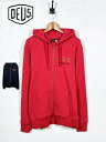 DEUS(デウス) EX MACHINA エクス マキナ OBSERVATIONS HOODIE (DMF208615) メンズ トップス パーカー バイカー サーフ カジュアル ジップアップ 長袖 ロゴ 刺繍 ブラック 黒 レッド 赤 秋冬