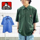 BEN DAVIS ベンデイビス BEN HALFZIP SHIRTS (23580030) メンズ トップス シャツ ハーフジップ 半袖 ロゴ オーバーサイズ ゆったり シンプル ポケット カジュアル ストリート アメカジ ワーク サックス ブルー 青 グリーン 緑 春夏