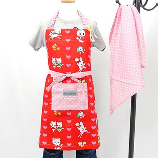 Rakuten - エプロン 120cm(三角巾付き)Honey Tune E(入園・入学)(子供エプロン キッズエプロン キッチン用品 120cm 可愛い 家庭科 お手伝い 三角巾セット 調理実習 ポケット付き)