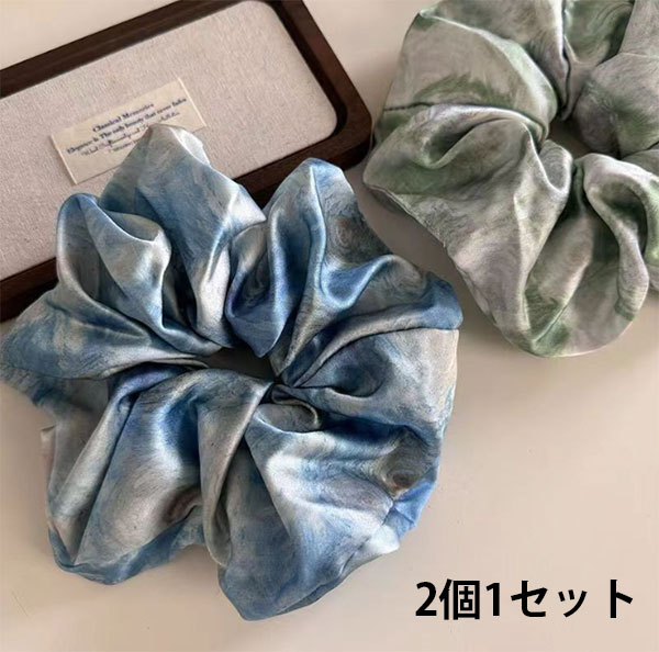 シュシュ 2個セット サテン生地で光沢がありさらっとした質感です! 主張しすぎない淡い感じもGOOD!