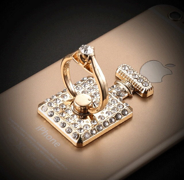 スマホリング スマホスタンド ラインストーン ボトルデザイン リングホルダー バンカーリング 花 落下防止 キラキラ かわいい /訳あり（ストーン欠け）