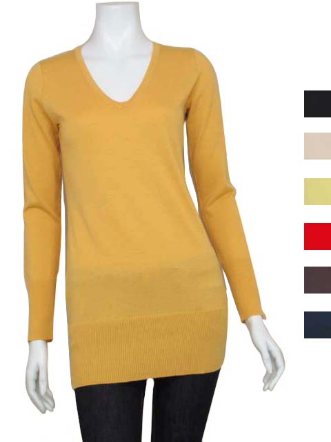 ［生産終了モデル］［在庫限定価格：12,100⇒6,600円］［送料無料：地域限定］【全7色】　UNO SPLASH ［ウノスプラッシュ］　プレミアムオーガニックコットン100％ Vネックロングニットプルオーバー　【日本製・自社工場】【着丈長め】(4)