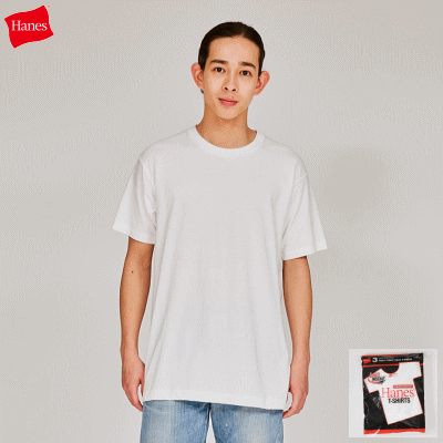 【10％OFFクーポン配布中】Hanes ヘインズ 3枚組 Tシャツ 半袖シャツ 丸首 アカラベル クルーネックシャツTシャツ 赤パック HM2135G【1點までメール便OK】