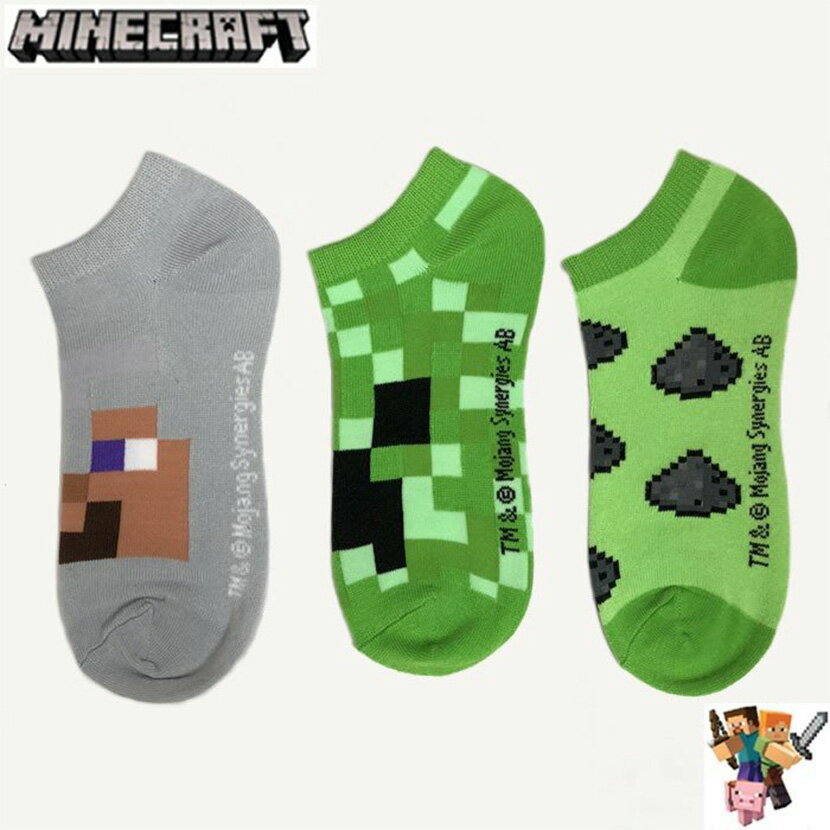 【500円クーポン】 026 MINECRAFT マインクラフト グッズ マイクラ ソックス 鉄のフル装備 & クリーパー & 火薬【3 Pack/1set】 靴下 くつした ゲーム スイッチ PS4