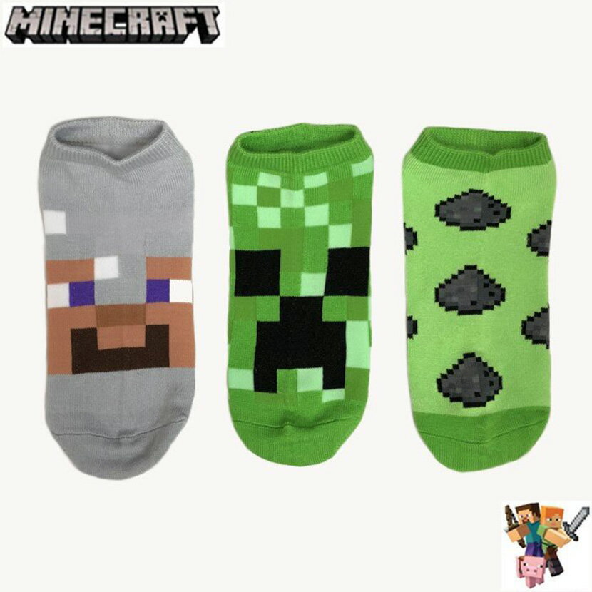 【500円クーポン】 026 MINECRAFT マインクラフト グッズ マイクラ ソックス 鉄のフル装備 & クリーパー & 火薬【3 Pack/1set】 靴下 くつした ゲーム スイッチ PS4