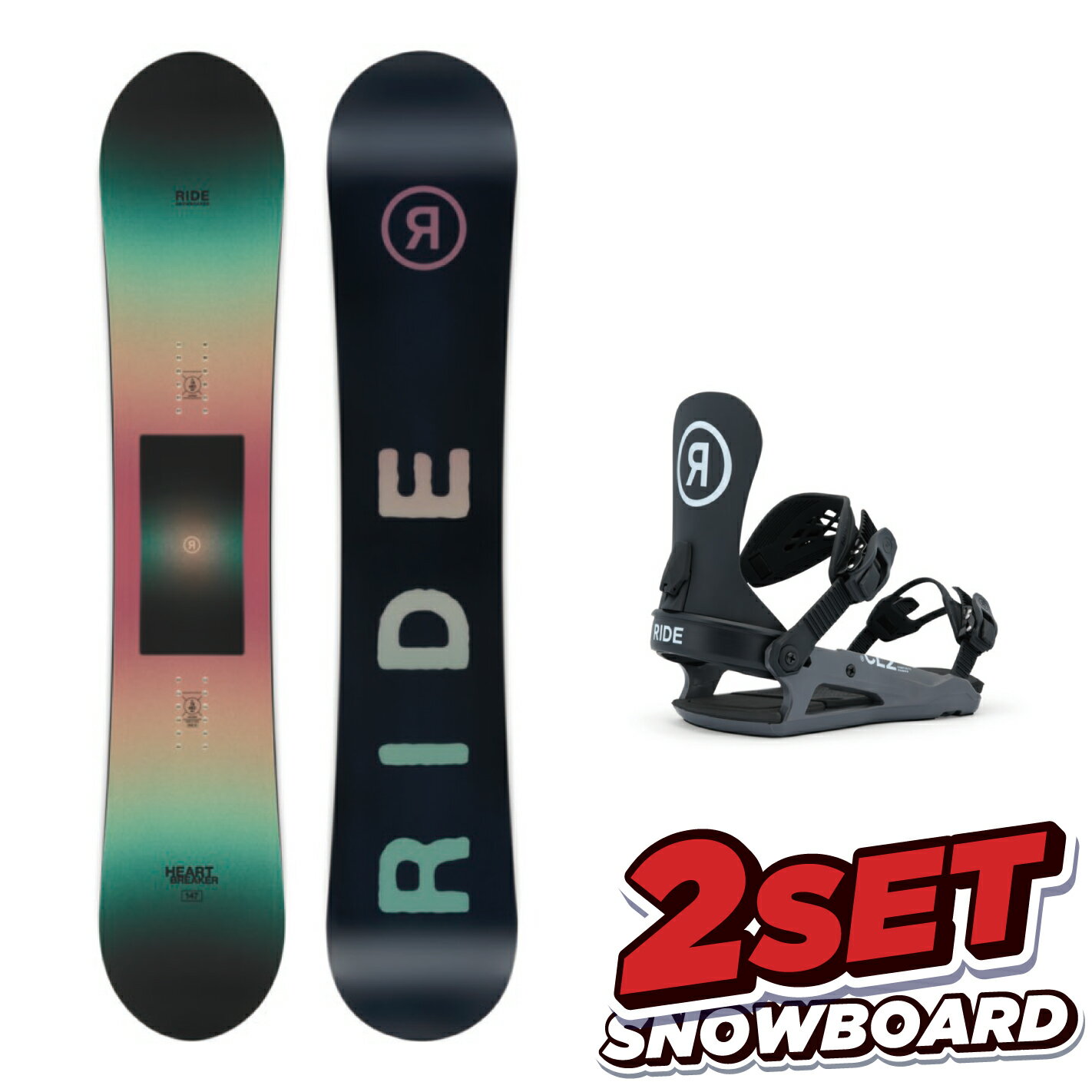 25-26 RIDE スノーボード 2点セット HEARTBREAKER CL-2 ライド 板 ハートブレーカー BIN レディース 初心者 ソフトフレックス やわらかい Camber キャンバー フリースタイル グラトリ パーク 軽量 ブランド スノボー snowboard