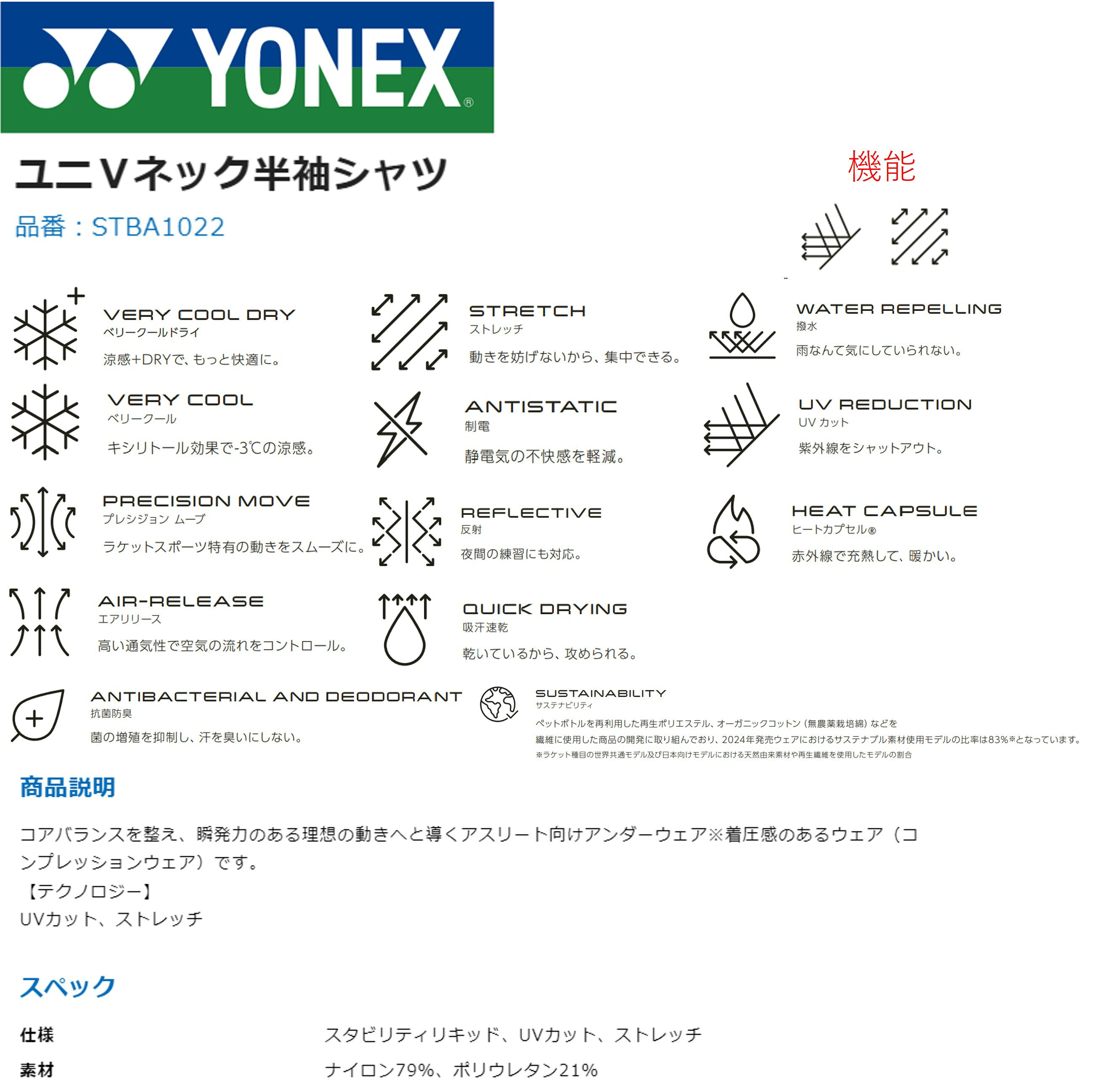 ヨネックス YONEX STB ユニVネック半袖シャツ STBA1022 バドミントン・テニス