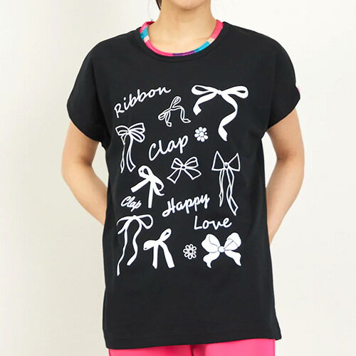 樂天商城 - クラップ clap リボンクラップ ドルマンエス Tシャツ フィットネス 半袖 ウィメンズ CTS26019-BK