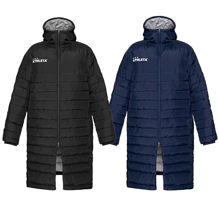 【ATHLETA】アスレタ　ベンチコート Autumn Winter Collection 2026 2026 モデル 素材： POLY タフタ 品質 表地：ポリエステル100% 中綿：ポリエステル100%　 前身裏地：ナイロン100% 袖・後身裏地：ポリエステル100%（ポリウレタンフィルム） リブ：ポリエステル100% 圧倒的な人気を誇るアスレタベンチコート 定番の防寒アイテム。 防寒性に優れた中綿仕様のロングコート。 ロングコート！ フロント部、フルジップアップタイプ フード付き 袖口リブ付き 両サイドにポケット 右胸　「ATHLETA」ロゴ 背部　「ATHLETA」ロゴ サイズ企画：S、M、L、O（4サイズ展開） ジュニアサイズ対応品番 【ATHLETA】ジュニア アスレタ ベンチコート （04195J） S M L O 着丈（後中心） 100 105 110 115 身幅 57.5 59 63 67 裄丈 84.5 87 91 95 裾幅 58.5 60 64 68 商品は実販売と在庫を共有しているため、 在庫更新のタイミングにより、 在庫切れの場合やむをえず キャンセルさせていただく可能性があります 「evidence」 メーカー希望小売価格はメーカー商品タグに基づいて掲載しています【ATHLETA】アスレタ　ベンチコート 2026 モデル　アスレタ　ロングコート 素材： POLY タフタ 品質 表地：ポリエステル100% 中綿：ポリエステル100%　 前身裏地：ナイロン100% 袖・後身裏地：ポリエステル100%（ポリウレタンフィルム） リブ：ポリエステル100% 圧倒的な人気を誇るアスレタベンチコート 定番の防寒アイテム。 防寒性に優れた中綿仕様のロングコート。 ロングコート！ フロント部、フルジップアップタイプ フード付き 袖口リブ付き 両サイドにポケット 右胸　「ATHLETA」ロゴ 背部　「ATHLETA」ロゴ サイズ企画：S、M、L、O（4サイズ展開）