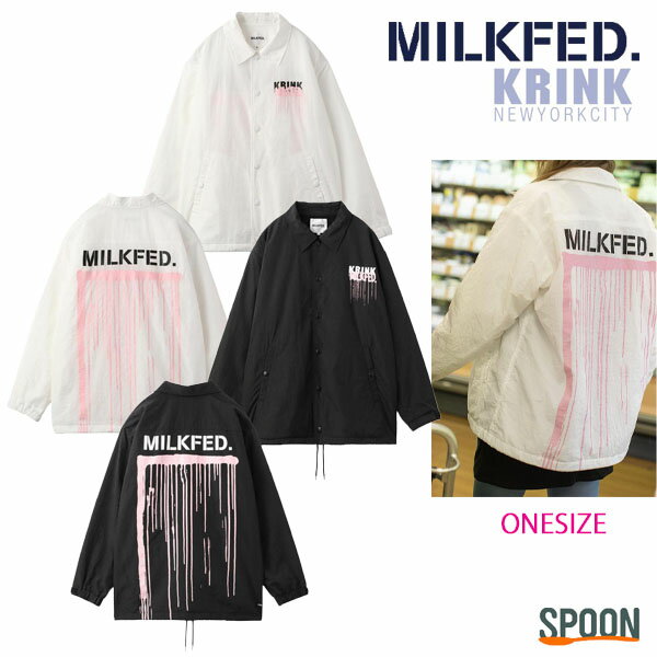 コーチ ミルクフェド アウター MILKFED×KRINK COACH JACKET ホワイト ブラック ONESIZE 103213021017 ジャケット ブルゾン レディース オーバーサイズ ゆったり フード付き ドロップショルダー ガーリー スポーティ ロゴ ナイロン 裏地付き クリンク コラボ 中学生 高校生 大学生