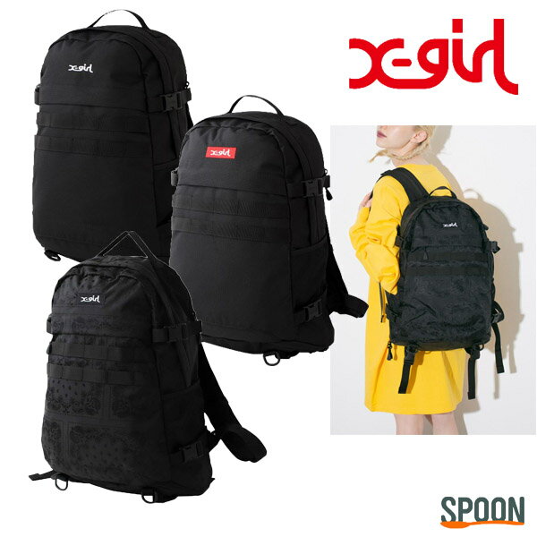 あす楽 送料無料 エックスガール X-girl MILLS LOGO ADVENTURE BACKPACK ブラック レッド マルチ ONESIZE 105215053001 | リュック バックパック レディース バッグ 通勤 通学 アウトドア 日本正規品 PC収納 大容量 刺繍 スポーティ メンズライク ロゴ