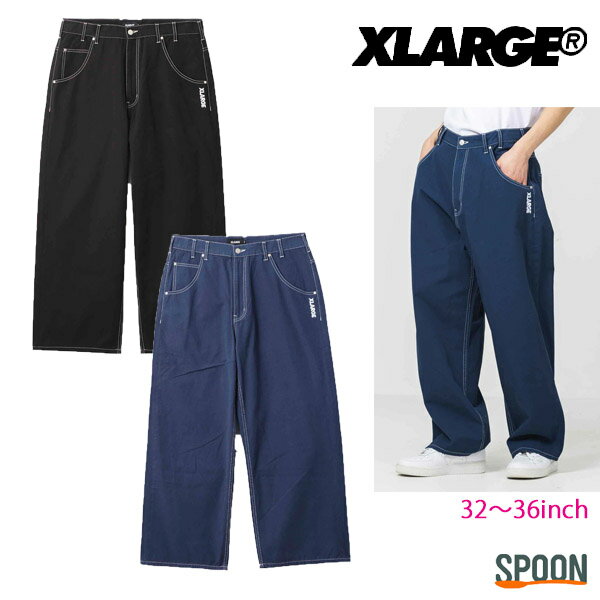 エクストララージ パンツ XLARGE CONTRAST STITCH LEATHER PATCHED PANTS ブラック ネイビー 32inch 34inch 36inch 101221031012 メンズ パンツ ボトム ボトムス ズボン ストリート カジュアル ブランド ワイドパンツ ロングパンツ 中学生 高校生 大学生 学生 トレンド