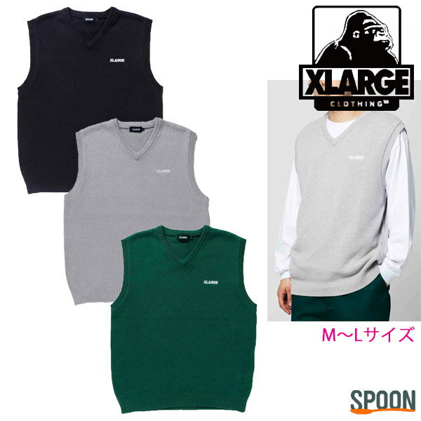 楽天spoon楽天市場店エクストララージ ベスト XLARGE STANDARD LOGO KNIT VEST ブラック グレー グリーン M L 101223015001 トップス ベスト ニットベスト アクリル メンズ シンプル ストリート カジュアル ロゴ 刺繍 中学生 高校生 大学生 学生 トレンド