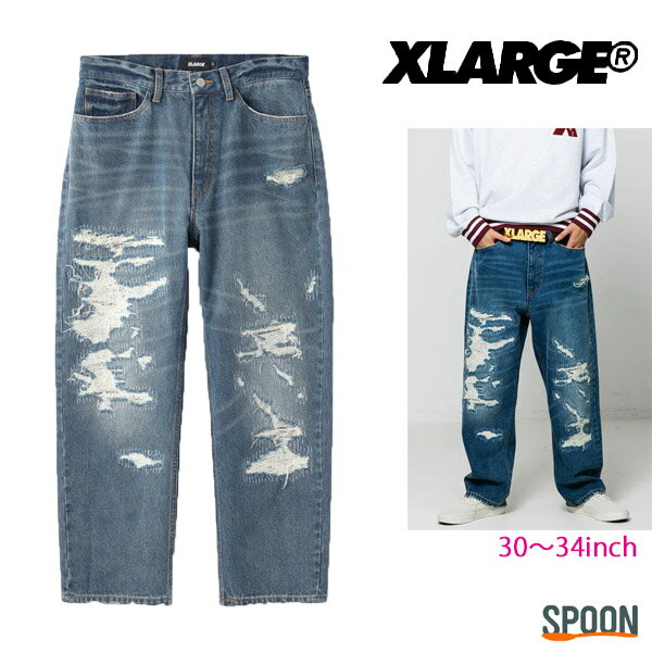 楽天spoon楽天市場店エクストララージ パンツ XLARGE CRASH DENIM PANTS ライトインディゴ 30inch 32inch 34inch 101223031012 メンズ ボトム ボトムス ズボン ストリート カジュアル ブランド ワイドパンツ ロングパンツ デニムパンツ ダメージデニム 中学生 高校生 大学生 学生 トレンド