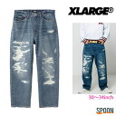 エクストララージ パンツ XLARGE CRASH DENIM PANTS ライトインディゴ 30inch 32inch 34inch 101223031012 メンズ ボトム ボトムス ズボン ストリート カジュアル ブランド ワイドパンツ ロングパンツ デニムパンツ ダメージデニム 中学生 高校生 大学生 学生 トレンド