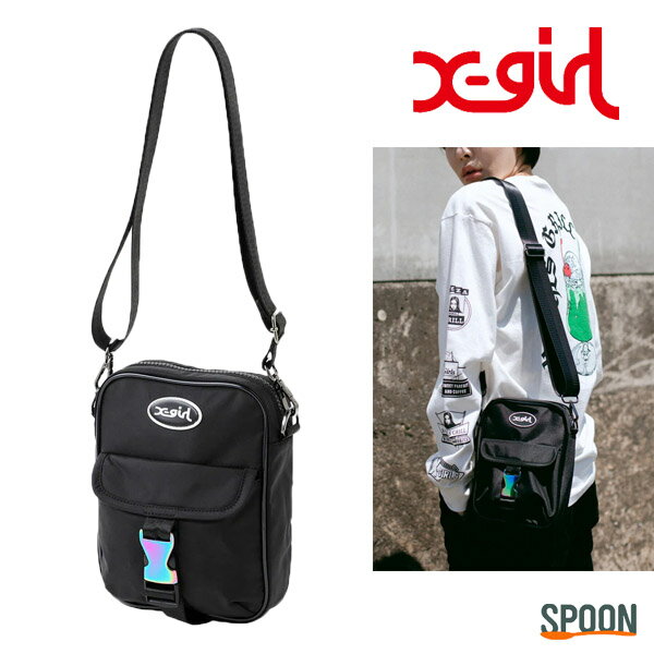 あす楽 送料無料 エックスガール X-girl OVAL LOGO SHOULDER BAG ブラック ONESIZE 105213053009 | バッグ ショルダーバッグ 斜めがけ 斜めがけバッグ 小さめ コンパクト バケットタイプ 軽量 撥水 高校生 女子高生 女子 レディース ボディバッグ おしゃれ かわいい