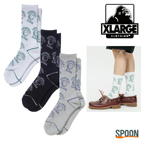 XLARGE エクストララージ 靴下 BASKETBALL SOCKS 101232054005 ソックス メンズ おしゃれ ミドル丈 伸縮性 ブランドロゴ ストリート カジュアル 大人ストリート ストライプ 中学生 高校生 大学生 学生 ホワイト ブラック グレー ONESIZE