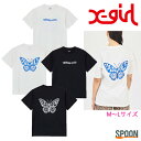 X-girl エックスガール tシャツ GLITTER BUTTERFLY LOGO S/S TEE 105232011014 レディース トップス カットソー 半袖 おしゃれ ロゴt プリント カジュアル シンプル ストリート メンズライク 中学生 高校生 大学生 学生 トレンド 流行 ホワイト ブラック M L