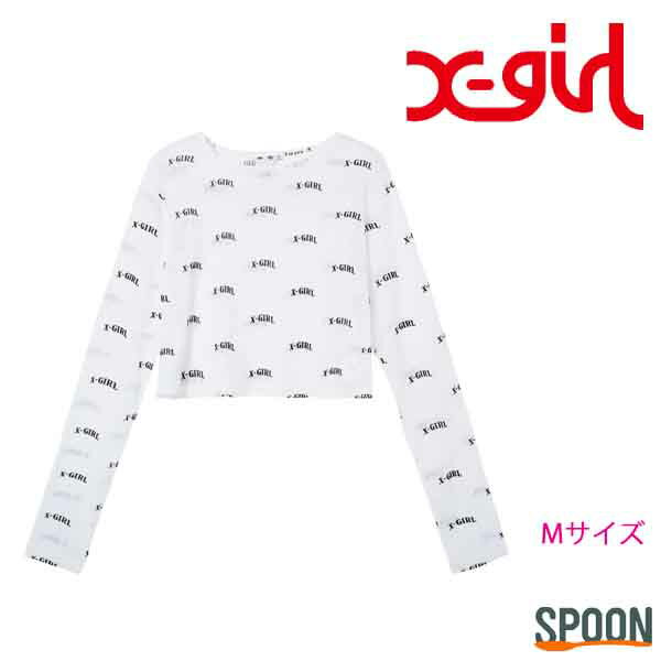 X-girl エックスガール トップス LOGO SHEER CROPPED TOP 105233013023 クロップド レディース トップス カットソー 長袖 タイト おしゃれ 総柄 ロゴ プリント ヘルシー カジュアル ストリート シアー シースルー 2000年代風 Y2K コンパクト 中学生 高校生 大学生 ホワイト M