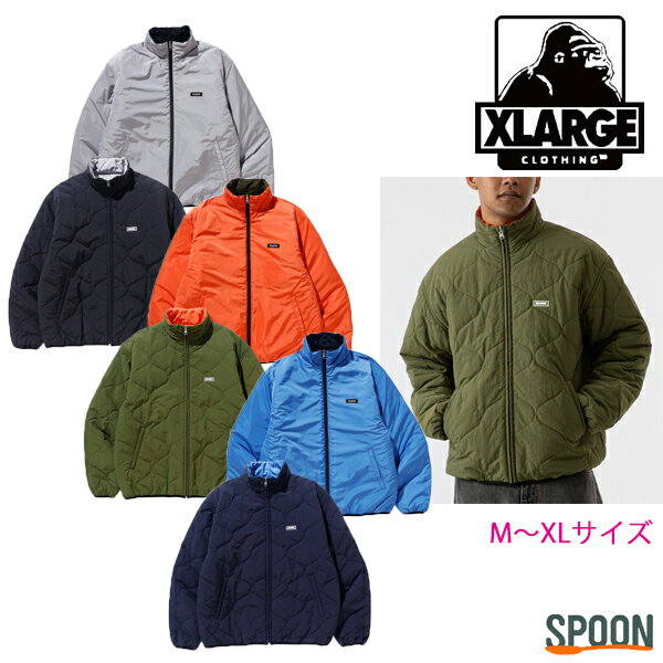 XLARGE エクストララージ ジャケット REVERSIBLE QUILTED JACKET 101233021003 アウター ジャンバー メンズ 送料無料 プレゼント 贈り物 上着 シンプル クール ストリート カジュアル フードジャケット リバーシブル ブラック オリーブ ネイビー M L XL