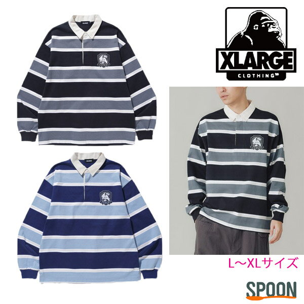 XLARGE ȥ顼  EMBLEM STRIPED RUGBY SHIRT 101241013001 ȥåץ 饰ӡ åȥ  奢 ȥ꡼ OG ɽ Ĺµ ӥå ͥȥ꡼  ⹻   ȥ ȥ饤