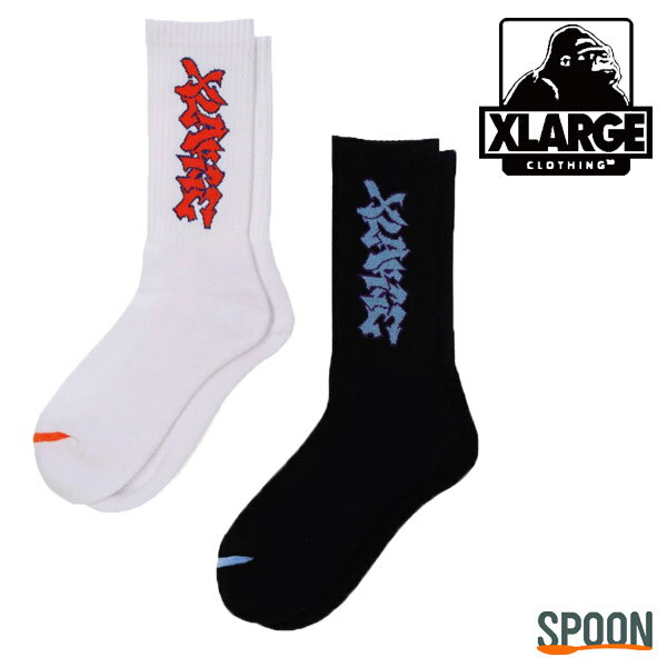 XLARGE エクストララージ 靴下 GRAFITTI LOGO SOCKS 101241054010 ソックス メンズ おしゃれ ミドル丈 伸縮 ロゴ オリジナルロゴ ブランドロゴ ストリート カジュアル 大人ストリート ジャガード パイル編み 中学生 高校生