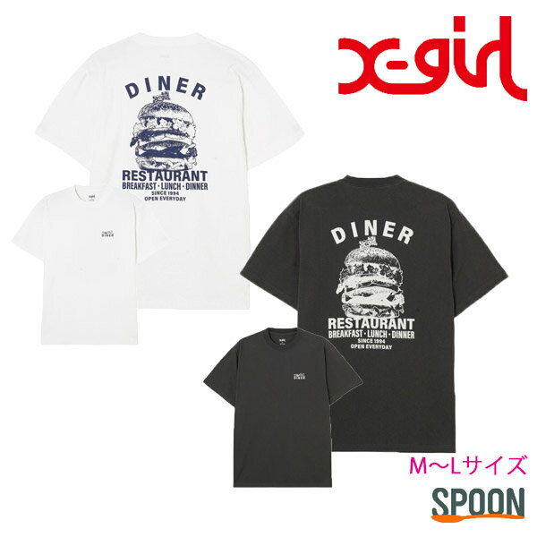 X-girl エックスガール tシャツ BIG BURGER S/S TEE 105241011017 tシャツ レディース トップス カットソー 半袖 おしゃれ ロゴt プリントTシャツ ハンバーガー ダイナー ミルズロゴ ティーシャツ カジュアル メンズライク ストリート プレゼント