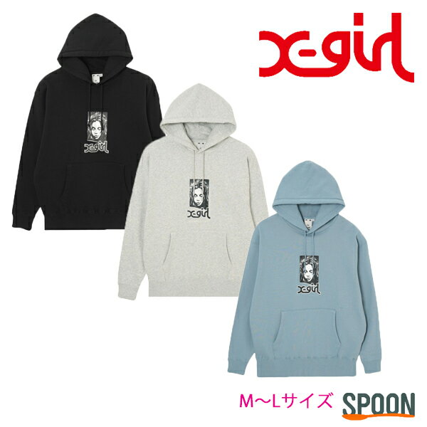 X-girl エックスガール パーカー GRUNGE FACE SWEAT HOODIE 105241012006 トップス フーディー スウェット スエット パーカー レディース オーバーサイズ メンズライク ビッグサイズ 裏毛 中学生 高校生 大学生 学生 トレンド x-girl