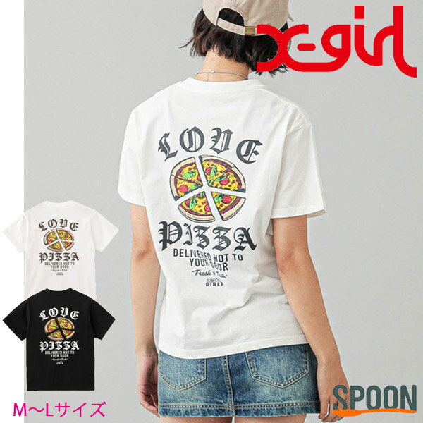 Rakuten - 30%OFF エックスガール tシャツ X-girl PEACE PIZZA S/S TEE 105251011015 レディース トップス Tシャツ 半袖 おしゃれ ロゴt ピザ ピースマーク プリントTシャツ グラフィック フェイスロゴ ティーシャツ カジュアル メンズライク ストリート プレゼント