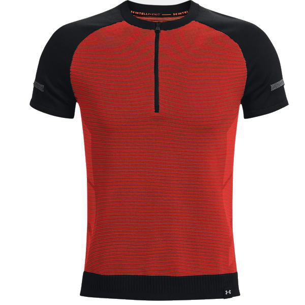 UNDER ARMOUR アンダーアーマー ランニング Tシャツ 半袖 UAインテリニット 1/2ジップ ショートスリーブ 1366503 メンズ ブラック/ファイヤー