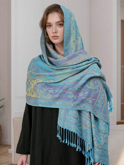 [ 8日から12日程度でお届け予定 ] アクセサリー レディース スカーフ 1枚 ボヘミアンスタイル ヴィンテージ ペイズリー ジャカード レディース ヘッドスカーフ、カジュアル エレガント カット スカーフ ショール、アバヤのアクセサリー、ソフトヒジャ(4)