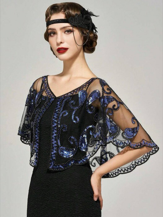 [ 8日から12日程度でお届け予定 ] アクセサリー レディース スカーフ 1920年代 ヴィンテージ スパンコール ビーズ ショール、フォーマルパーティー、結婚式、ハーレムナイト、ハロウィンに適しています